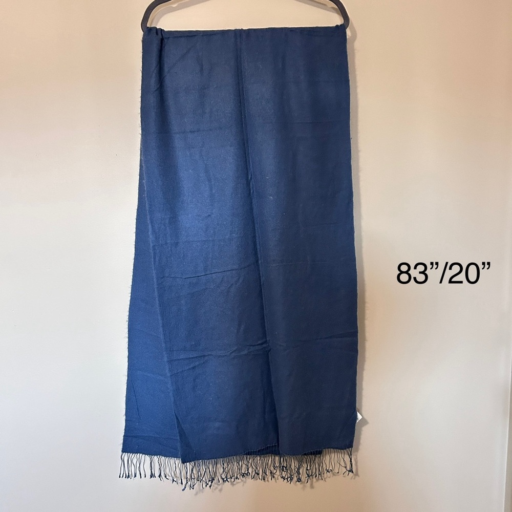 Portolano Unisex Cashmere Silk Fringe Edge Lightweight Scarf Blue Wrap